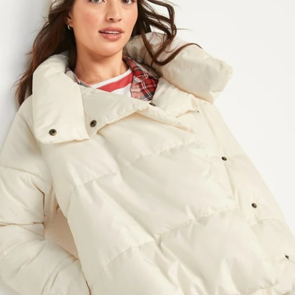 Old Navy Water Resistant Double-Breasted Puffer Jacket, Ivory Pearl, XS, NWT